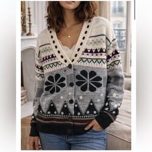 &Merci Cozy Desert Bloom Nordic Patterned Knit Cardigan Small~ NWT